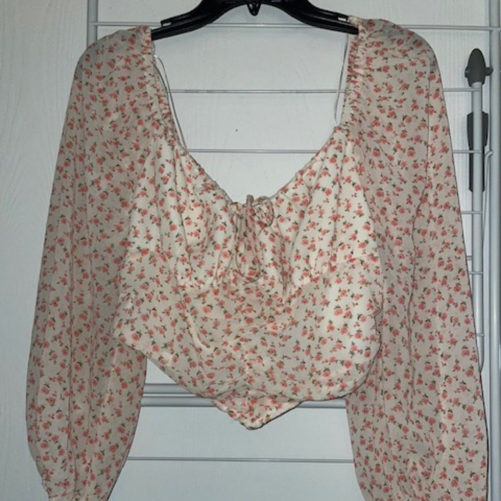 Cotton Candy La Pink Floral Cropped Blouse Top Size Large